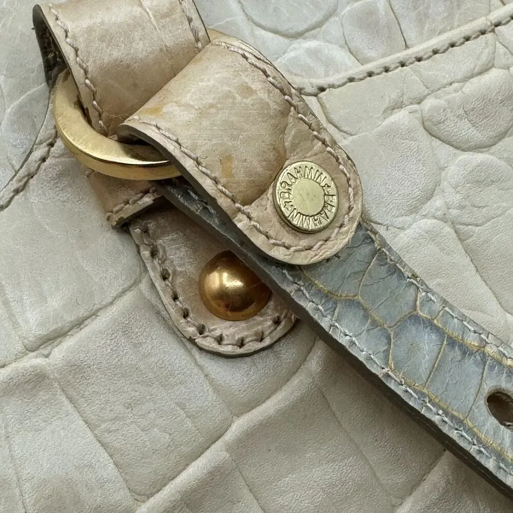 Brahmin Lucinda Tricolor Croc Embossed Leather Shoulder Bag Cream Sage Champagne